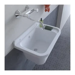 Intec Lavabo Mural en Résine Blanc 50 x 32 cm Vasque Suspendue Anti-chocs - Evier Lave-Mains Salle de Bain WC Garage Buanderie