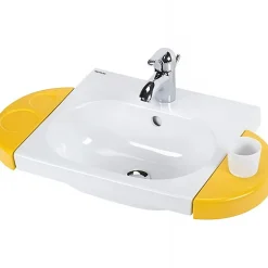 Sanindusa Lavabo mural pour enfant céramique traditionnelle WCkids sanitaires pour enfant 43 avec trous pour accessoire blanc* Lavabo