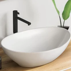 Nature Pro Lavabo ovale avec effet lotus Vasque à poser sans trou pour robinet blanc pur, 41 x 33 x 14,5 cm* Lavabo