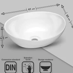 Nature Pro Lavabo ovale avec effet lotus Vasque à poser sans trou pour robinet blanc pur, 41 x 33 x 14,5 cm* Lavabo