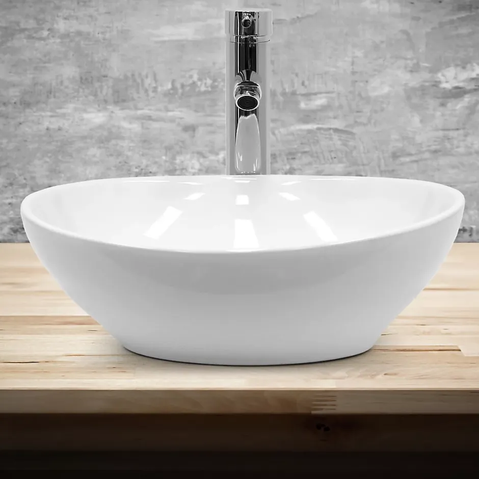 ECD Germany Lavabo ovale en ceramique vasque a poser lave-mains salle de bain 410x330x142mm