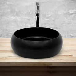 Ml-Design Lavabo rond ceramique noir vasque Evier a poser salle de bain toilette 35x12cm
