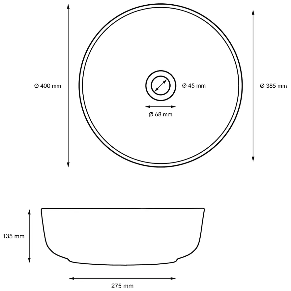 ECD Germany Lavabo salle de bain céramique blanc avec garniture de vidange 400x400x135 mm
