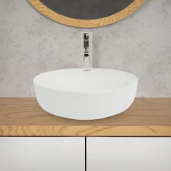 ECD Germany Lavabo salle de bain céramique blanc avec garniture de vidange 400x400x135 mm