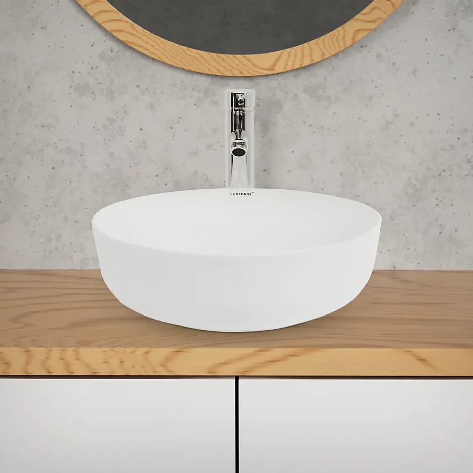 ECD Germany Lavabo salle de bain céramique blanc avec garniture de vidange 400x400x135 mm