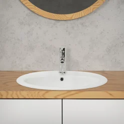 Ml-Design Lavabo salle de bain encastrable ovale évier en céramique blanc 570x195x485 mm