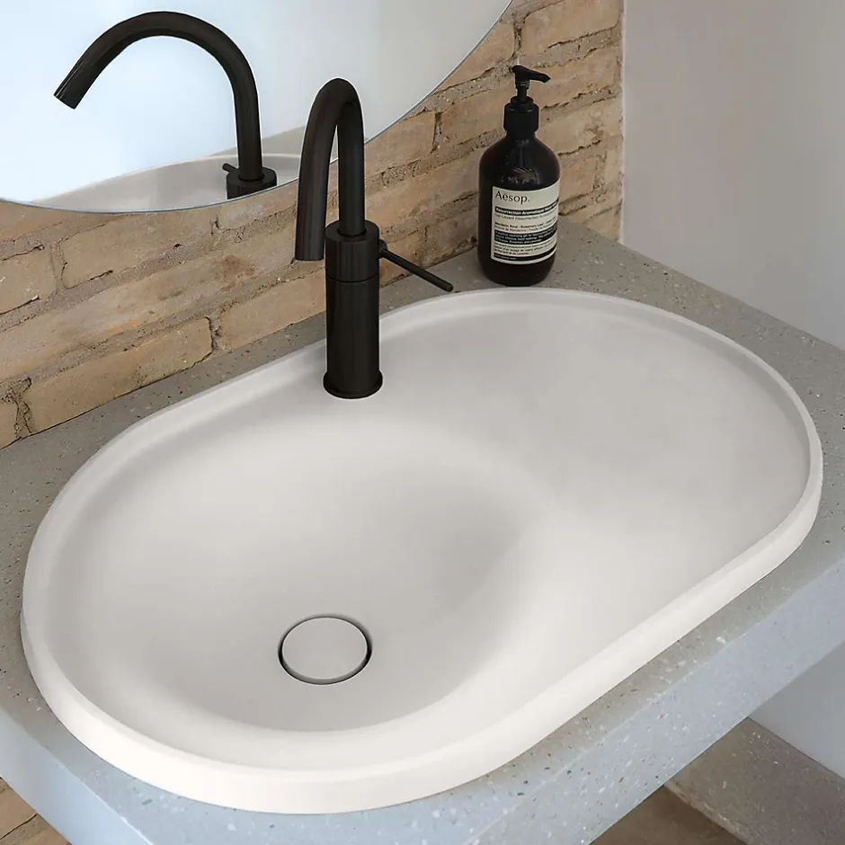 Poalgi Lavabo semi-encastré résine Wraitom 64x14,5x42 cm blanc série DAL* Vasque À Encastrer
