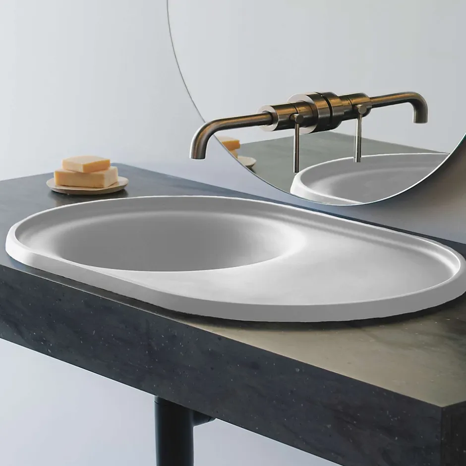 Poalgi Lavabo semi-encastré résine Wraitom 64x14,5x42 cm blanc série DAL* Vasque À Encastrer