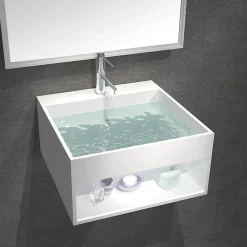 Rue Du Bain Lavabo Suspendu Carré - Solid Surface Blanc Mat - 50x50 cm - AllDay* Lavabo