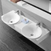 Rue Du Bain Lavabo Suspendu Double Vasque Solid surface Blanc Mat 140x45cm -Effect* Lavabo