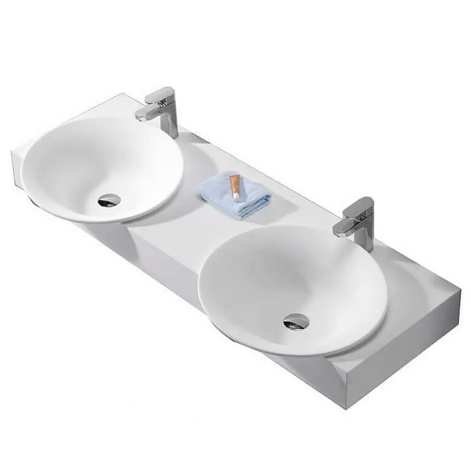 Rue Du Bain Lavabo Suspendu Double Vasque Solid surface Blanc Mat 140x45cm -Effect* Lavabo