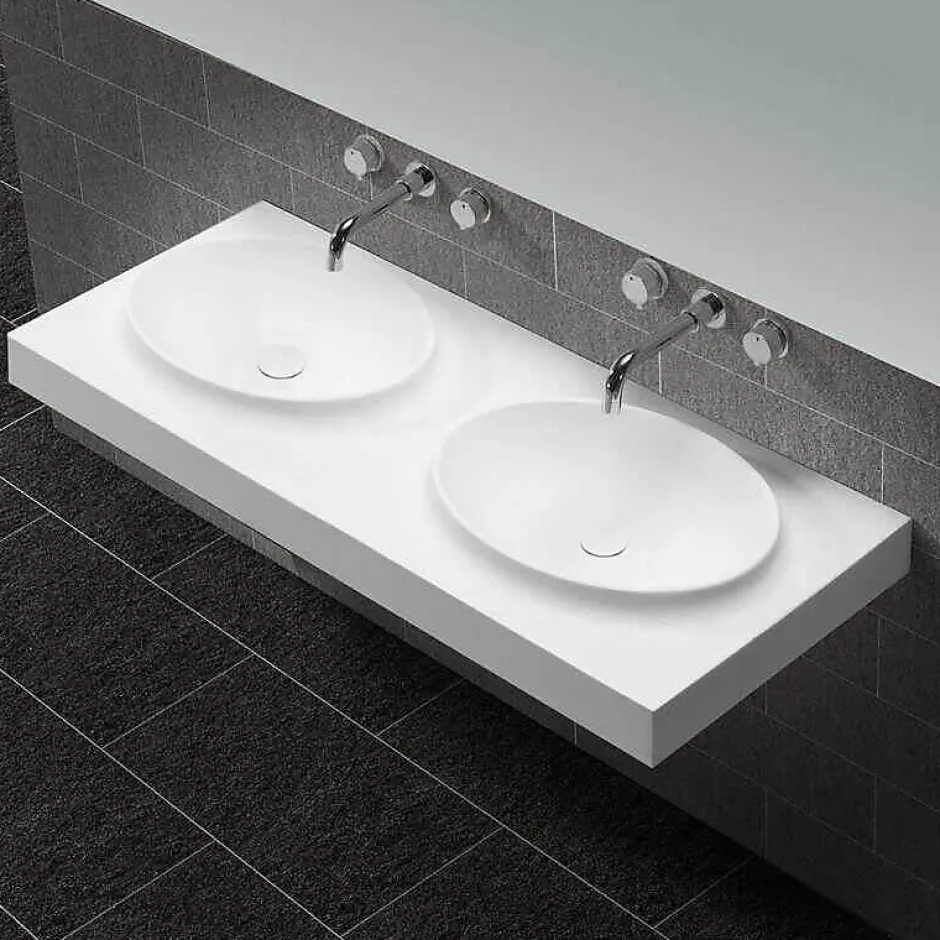 Rue Du Bain Lavabo Suspendu Double Vasque Moulées Solid surface Blanc 120cm Origin* Plan Double Vasque