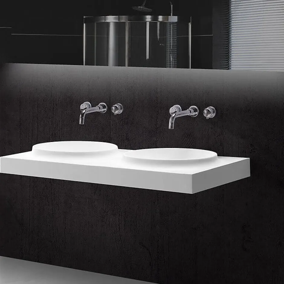 Rue Du Bain Lavabo Suspendu Double Vasque Moulées Solid surface Blanc 120cm Origin* Plan Double Vasque
