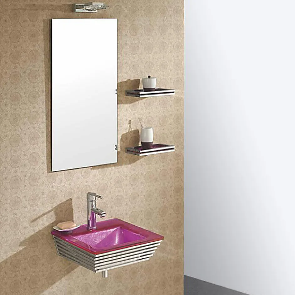 Wikao Lavabo suspendu verre rose et chrome Bubble - Rose* Lavabo