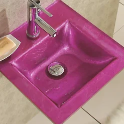 Wikao Lavabo suspendu verre rose et chrome Bubble - Rose* Lavabo