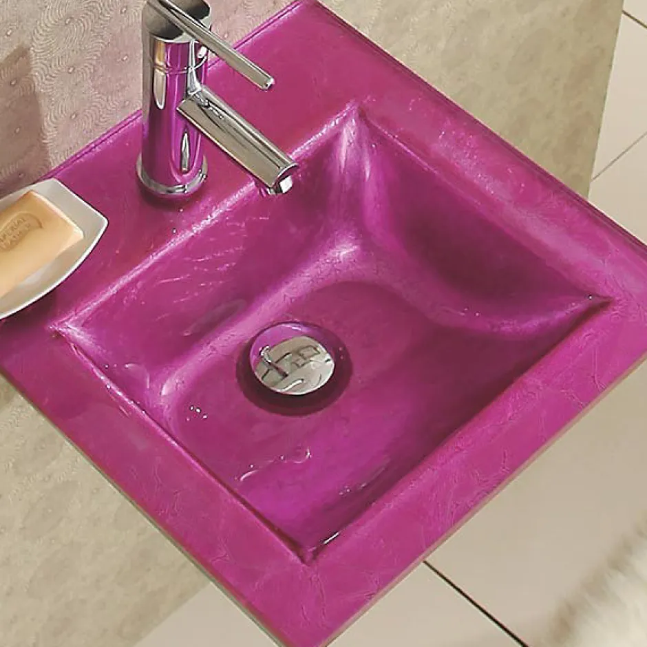 Wikao Lavabo suspendu verre rose et chrome Bubble - Rose* Lavabo