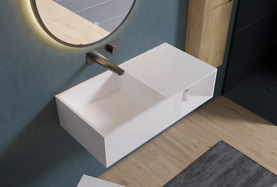 Bernstein Lavabo suspendu 80x40x20cm en fonte minérale avec espace de rangement - PB2037* Lavabo