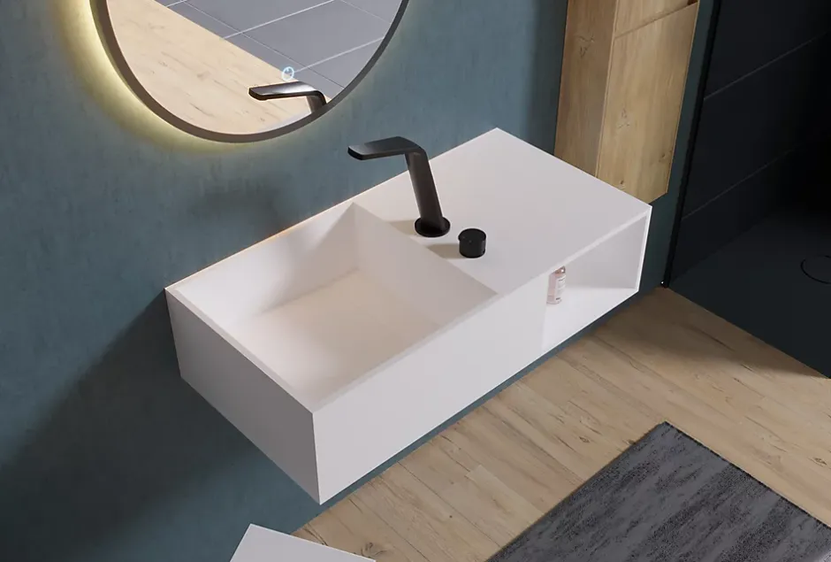 Bernstein Lavabo suspendu 80x40x20cm en fonte minérale avec espace de rangement - PB2037* Lavabo