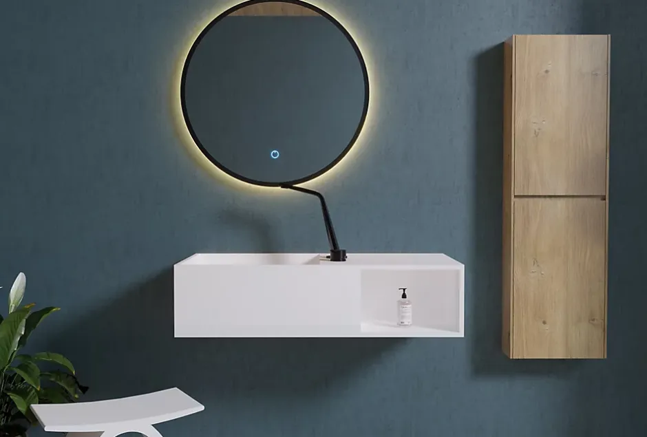 Bernstein Lavabo suspendu 80x40x20cm en fonte minérale avec espace de rangement - PB2037* Lavabo