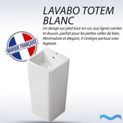 Dileci Lavabo Totem Colonne Blanc Carré Hauteur 83
