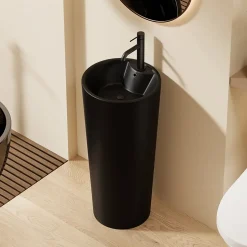 Dileci Lavabo Totem Design Rond et Épuré Noir Mat en Céramique H83 -