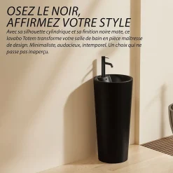 Dileci Lavabo Totem Design Rond et Épuré Noir Mat en Céramique H83 -