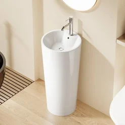 Dileci Lavabo Totem Design Rond et Épuré Blanc H83 -* Lavabo