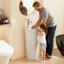 Dileci Lavabo Totem Design Rond et Épuré Blanc H83 -* Lavabo