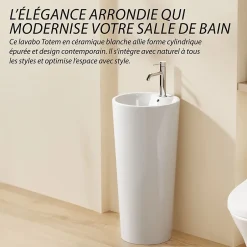 Dileci Lavabo Totem Design Rond et Épuré Blanc H83 -* Lavabo