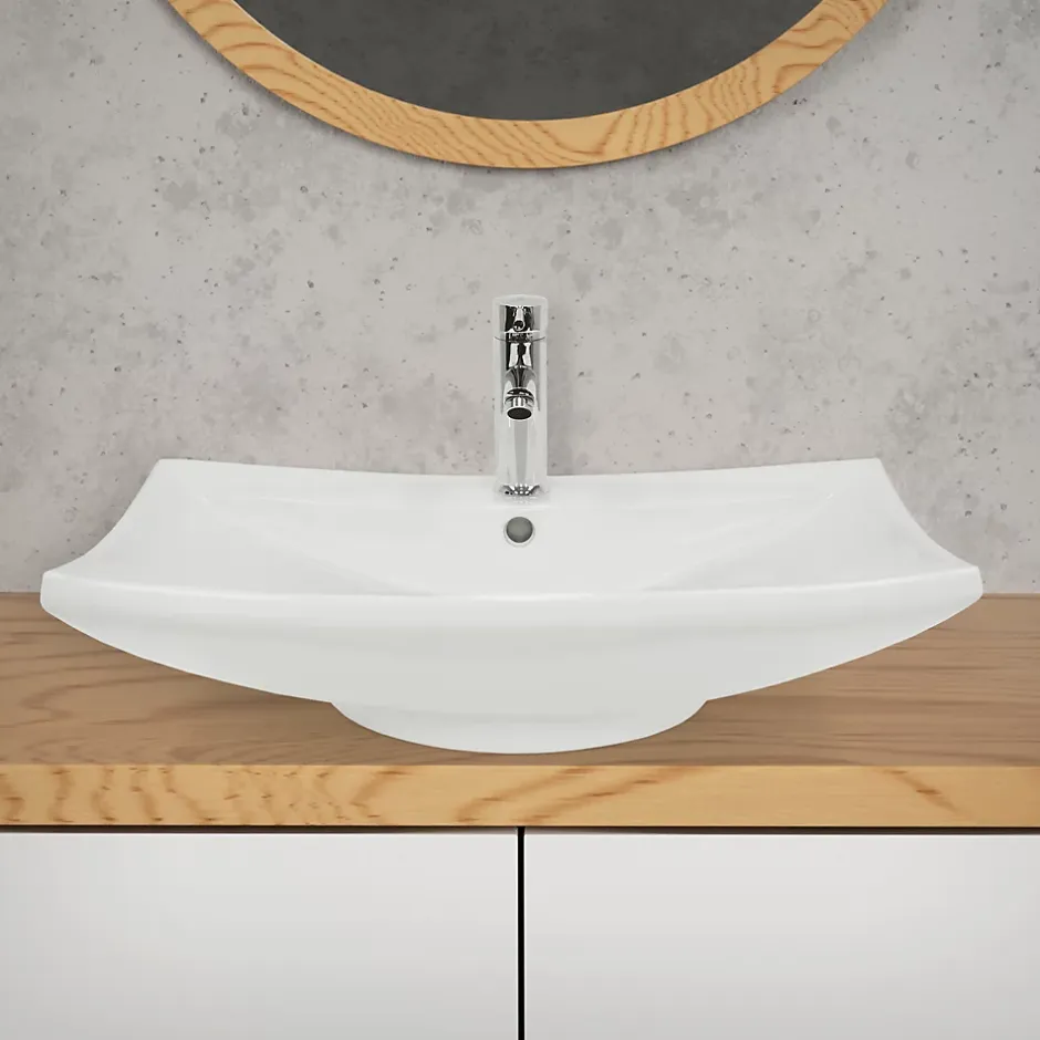 ECD Germany Lavabo vasque à poser / suspendu céramique salle de bain lave-mains 605 x 460 mm