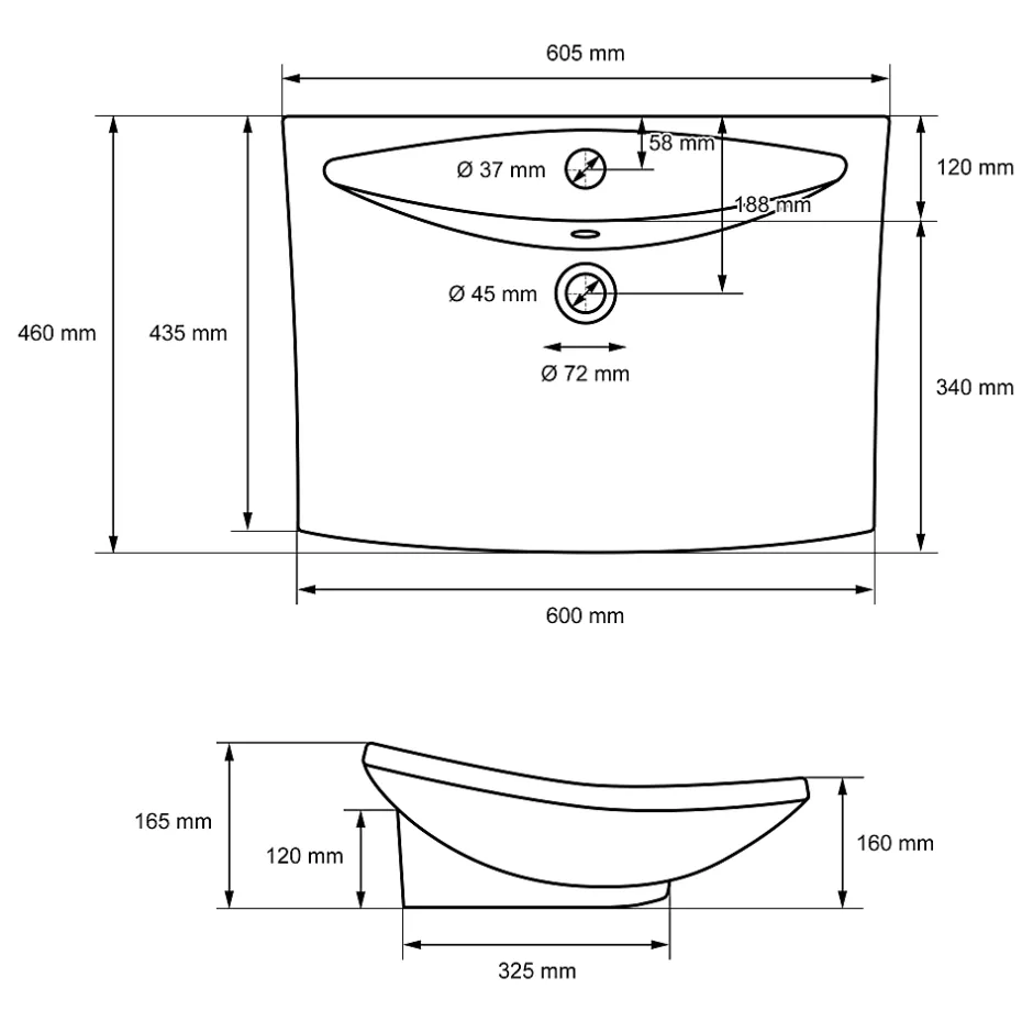 ECD Germany Lavabo vasque à poser / suspendu céramique salle de bain lave-mains 605 x 460 mm