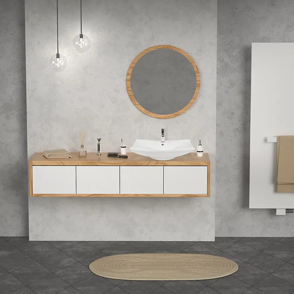 ECD Germany Lavabo vasque à poser / suspendu céramique salle de bain lave-mains 605 x 460 mm