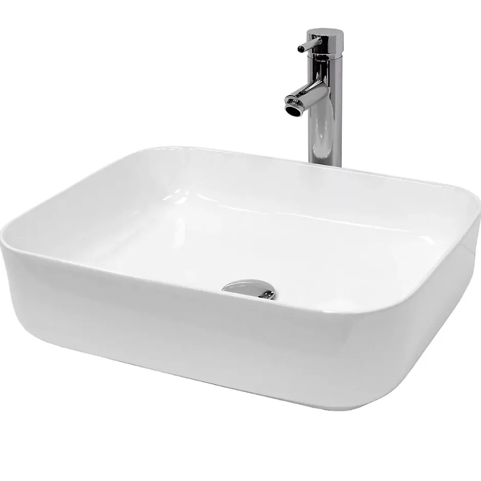 ECD Germany Lavabo vasque a poser ceramique lave-main salle de bain blanc 505 x 395 x 135 mm