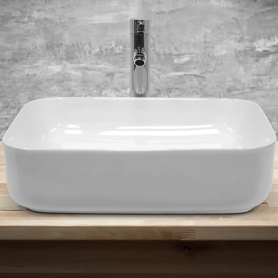 ECD Germany Lavabo vasque a poser ceramique lave-main salle de bain blanc 505 x 395 x 135 mm