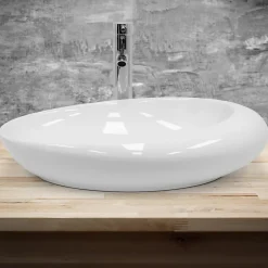 ECD Germany Lavabo vasque a poser en ceramique blanche Evier ovale salle de bain 585x375 mm* Vasque À Poser