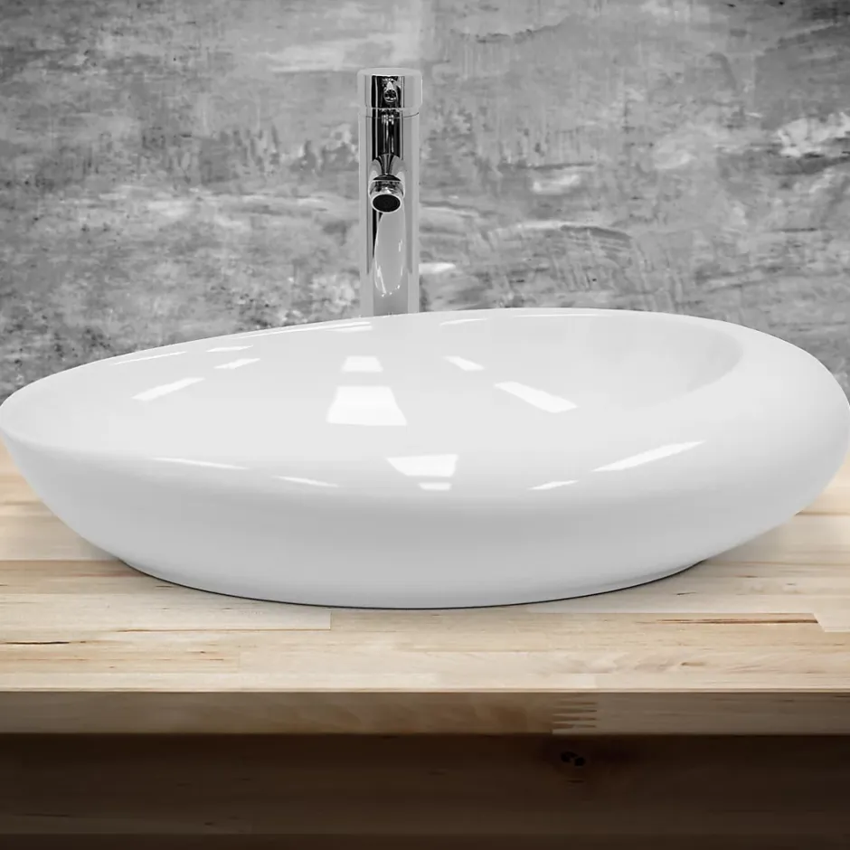 ECD Germany Lavabo vasque a poser en ceramique blanche Evier ovale salle de bain 585x375 mm* Vasque À Poser