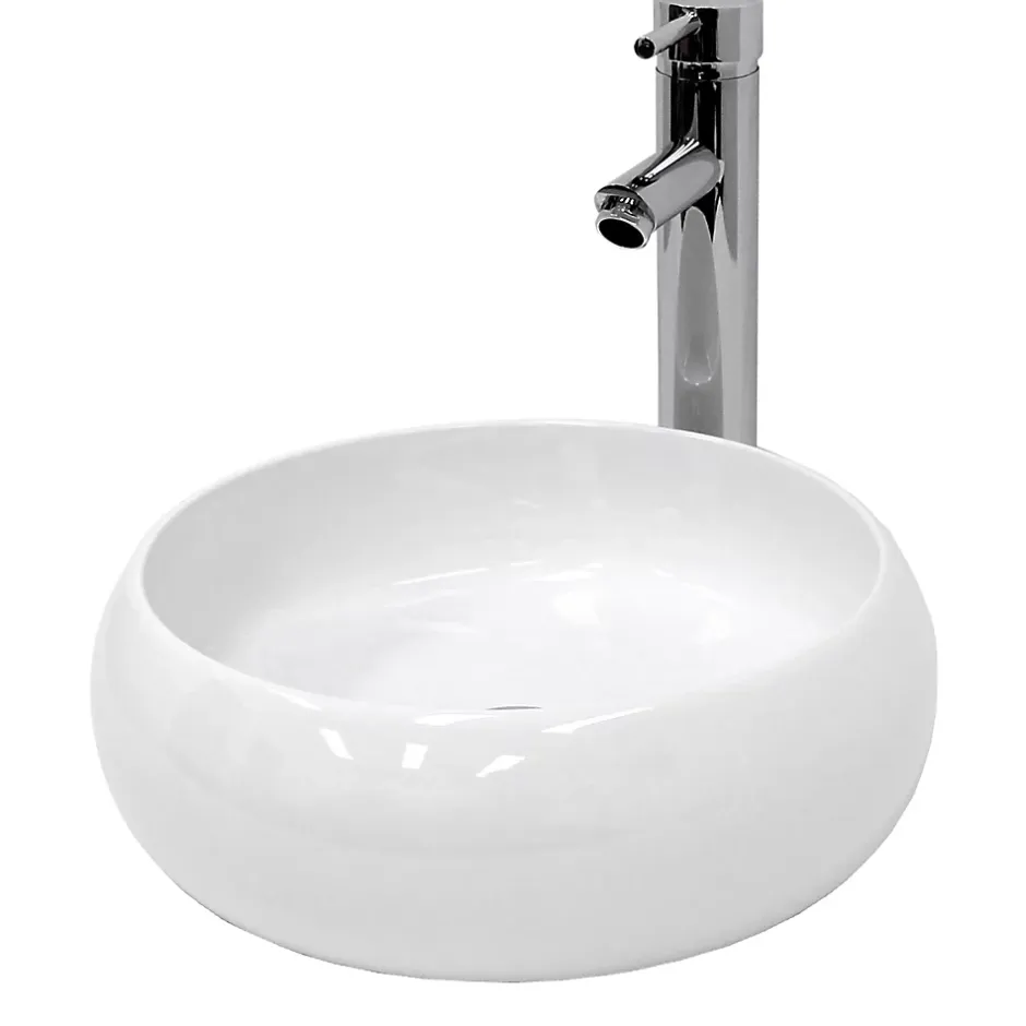 ECD Germany Lavabo vasque a poser salle de bain en ceramique rond 350 mm design moderne* Vasque À Poser