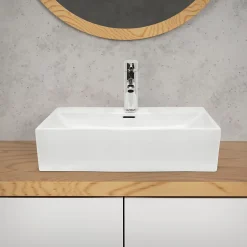 ECD Germany Lavabo vasque salle de bain en céramique suspendu / à poser angulaire 515x360mm* Vasque À Poser