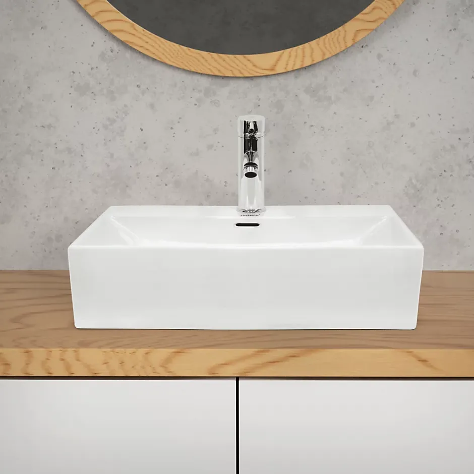 ECD Germany Lavabo vasque salle de bain en céramique suspendu / à poser angulaire 515x360mm* Vasque À Poser