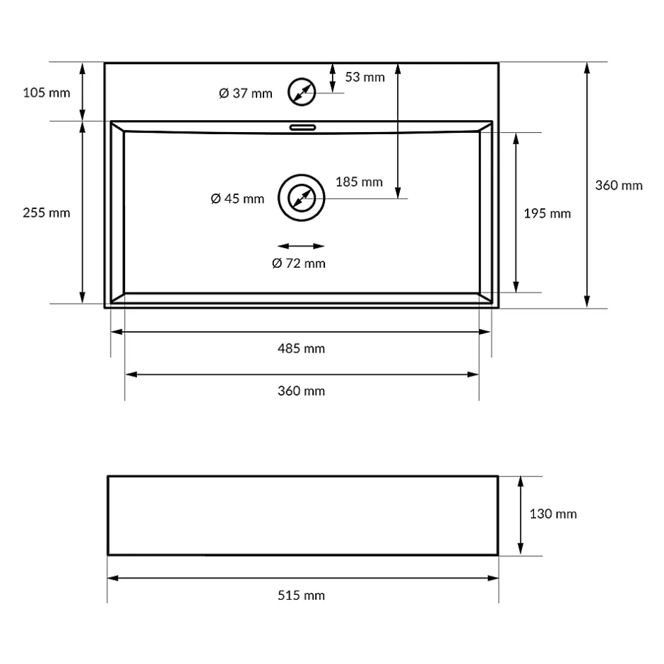 ECD Germany Lavabo vasque salle de bain en céramique suspendu / à poser angulaire 515x360mm* Vasque À Poser