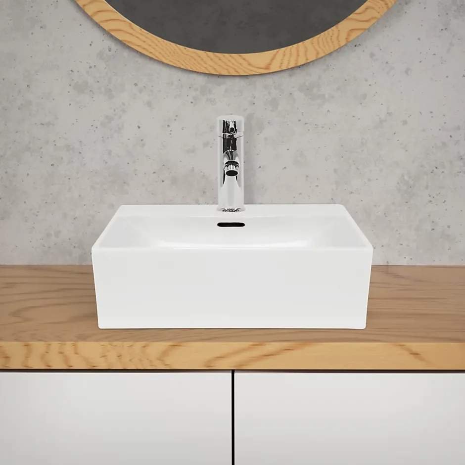 ECD Germany Lavabo vasque salle de bain en céramique suspendu / à poser angulaire 415x360mm