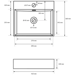 ECD Germany Lavabo vasque salle de bain en céramique suspendu / à poser angulaire 415x360mm