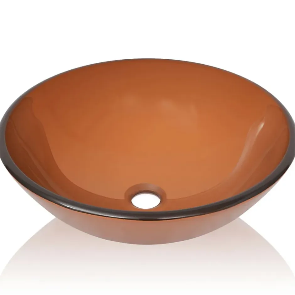 Helloshop26 Lavabo verre trempe marron lavabo vasque verre transparent