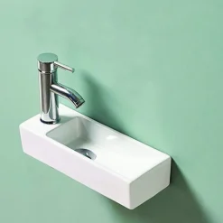 Rue Du Bain Lave main Rectangle Gauche Céramique Blanc 38x15 cm - Minimalist