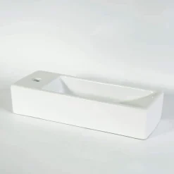 Rue Du Bain Lave main Rectangle Gauche Céramique Blanc 38x15 cm - Minimalist
