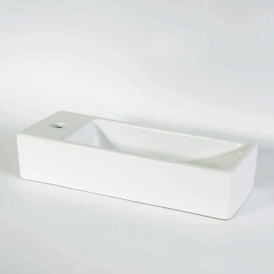 Rue Du Bain Lave main Rectangle Gauche Céramique Blanc 38x15 cm - Minimalist