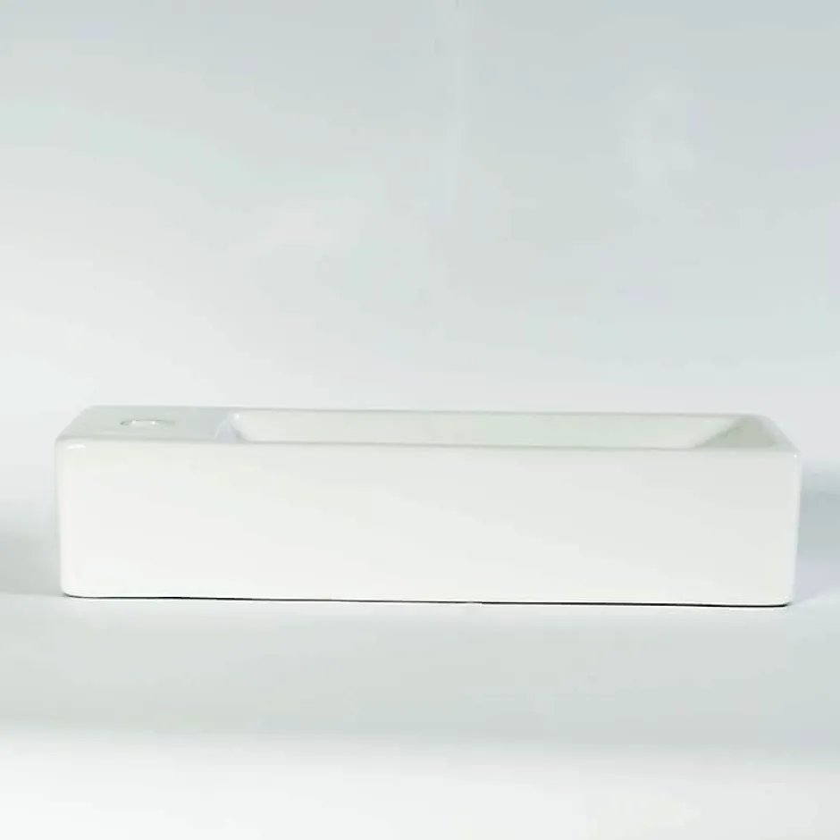 Rue Du Bain Lave main Rectangle Gauche Céramique Blanc 38x15 cm - Minimalist