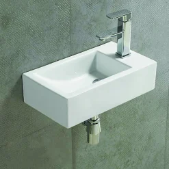 Rue Du Bain Lave main Rectangulaire Droite - Céramique Blanc - 46x26 cm - Studio