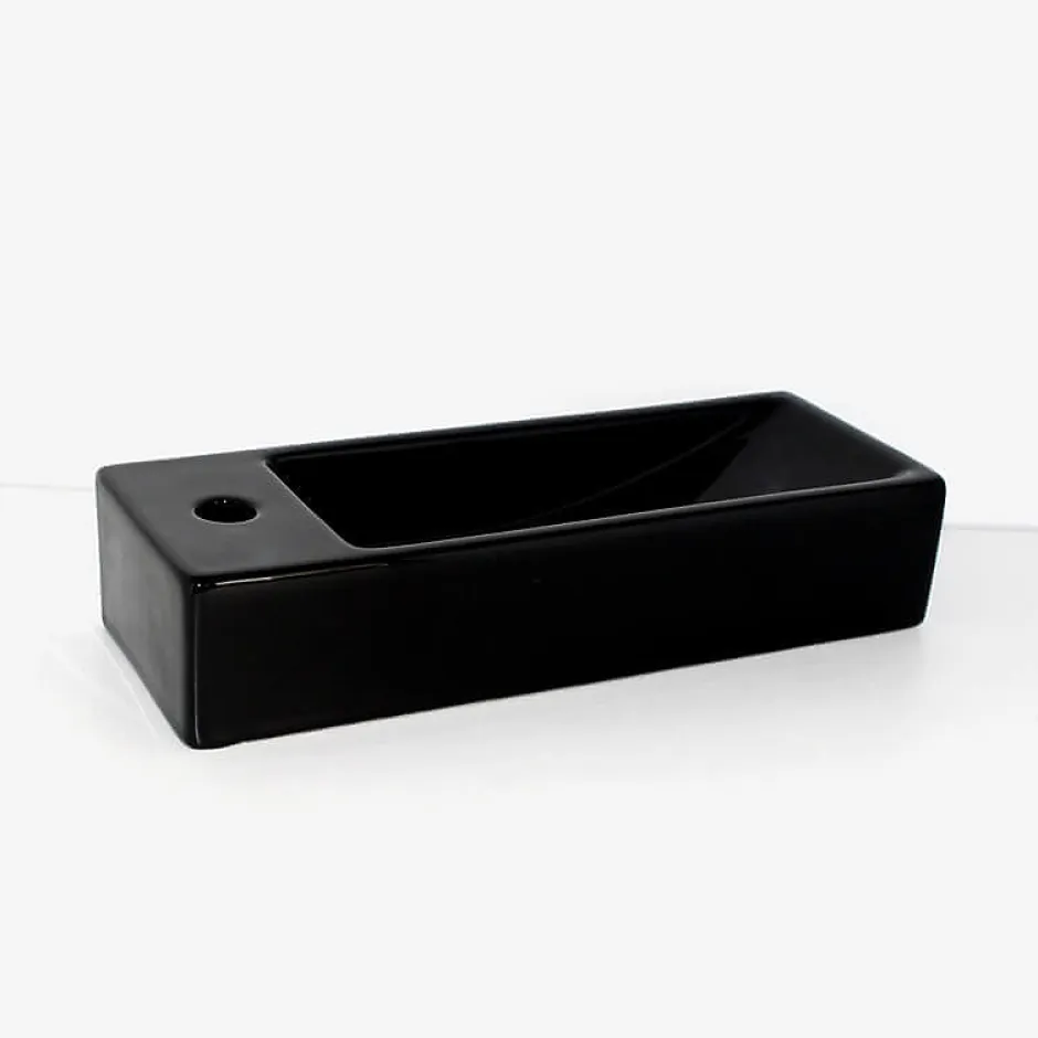 Rue Du Bain Lave main Rectangulaire Gauche Céramique Noire - 38x15 cm - Minimalist