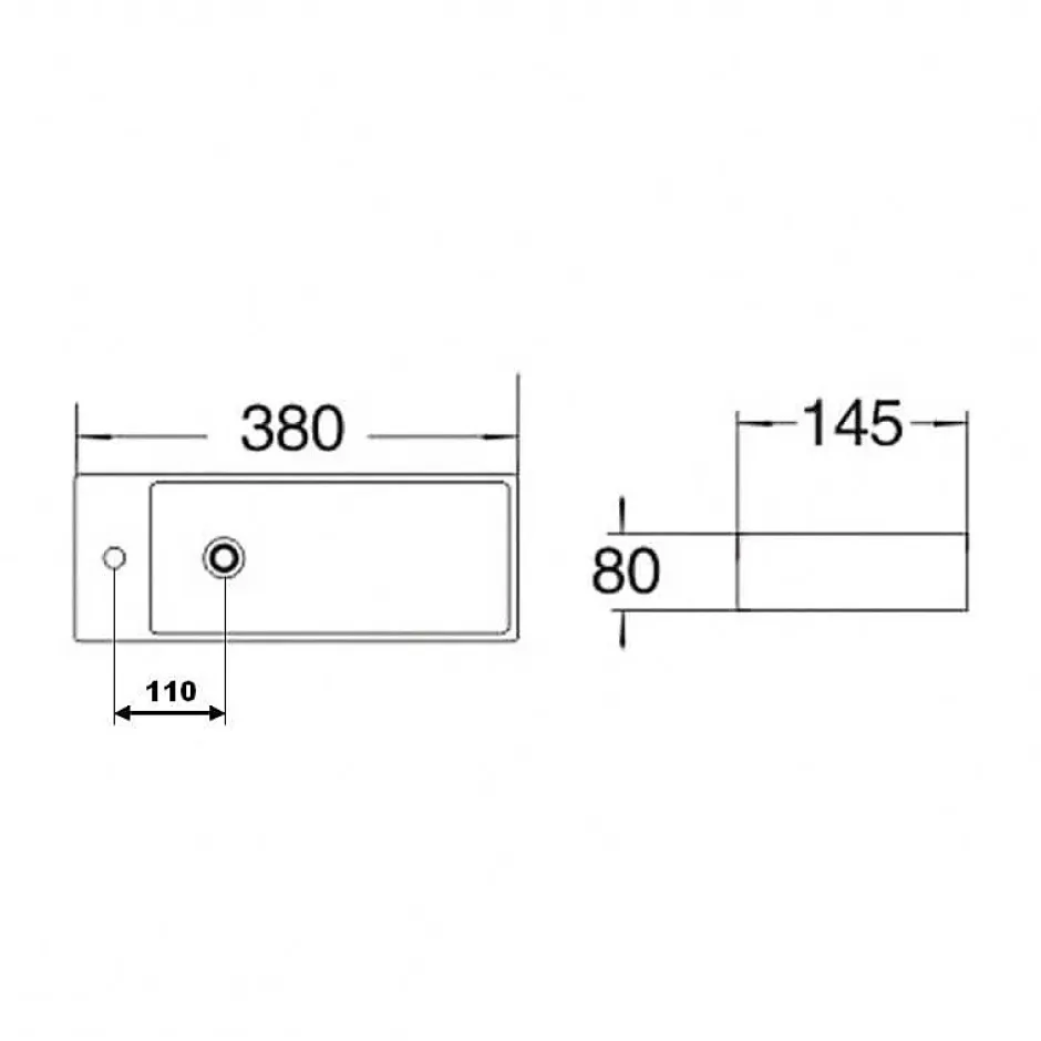 Rue Du Bain Lave main Rectangulaire Gauche Céramique Noire - 38x15 cm - Minimalist